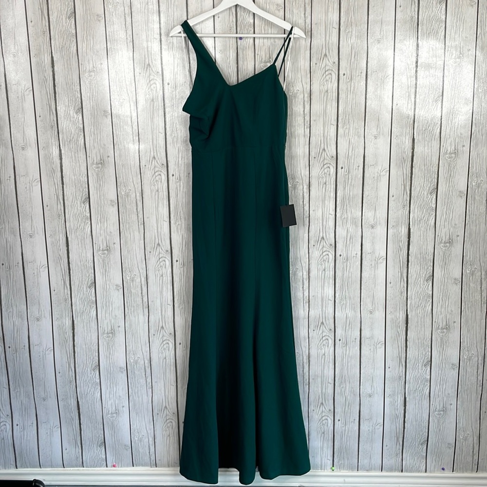 Lulu's Emerald Green Asymmetric Strap Maxi Dress